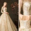 Scintillantes Champagne Robe De Mariée 2019 Princesse Encolure Carrée Glitter Brodé 3/4 Manches Dos Nu Royal Train