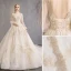 Eleganckie Szampan Suknie Ślubne 2019 Princessa Wysokiej Szyi Z Koronki Kwiat Cekiny Rękawy z dzwoneczkami Bez Pleców Trenem Królewski