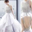 Sexy Blanche Robe De Mariée 2019 Robe Boule Bretelles Spaghetti Faux Diamant Sans Manches Dos Nu Volants en Cascade Longue