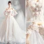 Charming Champagne Wedding Dresses 2019 A-Line / Princess Off-The-Shoulder Appliques Embroidered Pearl 3/4 Sleeve Backless Cathedral Train