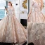 Luxury / Gorgeous Champagne Handmade  Beading Wedding Dresses 2019 A-Line / Princess Scoop Neck Appliques Lace Crystal 3/4 Sleeve Backless Royal Train