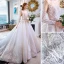 Élégant Ivoire Robe De Mariée 2019 Princesse Encolure Dégagée En Dentelle Fleur 3/4 Manches Dos Nu Cathedral Train
