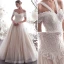 Elegant Champagne Wedding Dresses 2019 A-Line / Princess Off-The-Shoulder Beading Lace Flower Short Sleeve Backless Floor-Length / Long