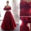 Elegante Burgunderrot Abendkleider 2019 A Linie Off Shoulder Rüschen Kurze Ärmel Rückenfreies Lange Festliche Kleider