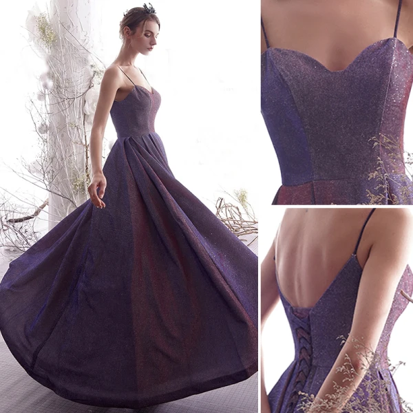 Charming Pearl Pink Starry Sky Evening Dresses 2019 A-Line / Princess Sleeveless Glitter Satin Spaghetti Straps Backless Floor-Length / Long Formal Dresses