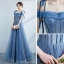 Chic / Belle Bleu Ciel Robe De Bal 2021 Princesse Bretelles Spaghetti Perlage Noeud Sans Manches Dos Nu Longue Robe De Ceremonie