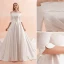 Modest / Simple Ivory Winter Wedding Dresses 2019 A-Line / Princess Off-The-Shoulder 1/2 Sleeves Backless Royal Train