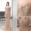 Chic / Beautiful Grey Prom Dresses 2018 A-Line / Princess Appliques Sequins Bow V-Neck Long Sleeve Floor-Length / Long Formal Dresses