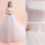 Elegant Ivory Wedding Dresses 2019 A-Line / Princess Off-The-Shoulder Lace Flower 3/4 Sleeve Backless Royal Train