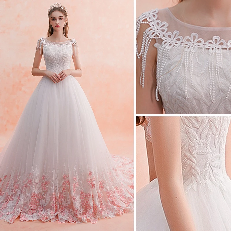 open lace back dress Pink Tulle Lace Long A-Line Princess Dress, Cute Puff Sleeve Sweet 16