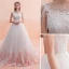 Chic / Belle Blanche Robe De Mariée 2019 Princesse Encolure Dégagée Perlage Gland En Dentelle Fleur Rose Bonbon Appliques Sans Manches Dos Nu Royal Train