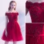 Chic / Belle Bordeaux Robe De Fete 2019 Princesse De l'épaule Perlage En Dentelle Fleur Manches Courtes Dos Nu Ceinture Mi-Longues Robe De Ceremonie