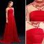 Chic / Belle Bordeaux Robe De Soirée 2019 Princesse Col Haut Perlage Cristal 3/4 Manches Dos Nu Train De Balayage Robe De Ceremonie