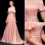 Modest / Simple Pearl Pink Evening Dresses  2019 A-Line / Princess Off-The-Shoulder Sash Short Sleeve Backless Sweep Train Formal Dresses