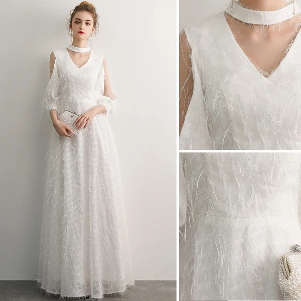 Élégant Ivoire Robe De Soirée 2019 Princesse Encolure Dégagée Gland 3/4 Manches Longue Robe De Ceremonie