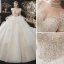 Fantastisk Champagne Bröllopsklänningar 2021 Balklänning Urringning Beading Paljetter Appliqués Korta ärm Halterneck Royal Train Bröllop