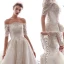 Luxury / Gorgeous Ivory Wedding Dresses 2019 A-Line / Princess Off-The-Shoulder Beading Lace Flower Short Sleeve Backless Royal Train