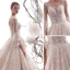 Chic / Belle Champagne Robe De Mariée 2019 Princesse Encolure Dégagée Papillon Appliques En Dentelle Fleur Cristal Paillettes 3/4 Manches Dos Nu Royal Train