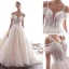 Charmant Champagne Robe De Mariée 2019 Princesse Bretelles Spaghetti Perlage Gland Paillettes En Dentelle Fleur Manches Courtes Dos Nu Cathedral Train
