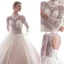 Chic / Beautiful Champagne 2019 Wedding Dresses A-Line / Princess High Neck Lace Flower Beading Crystal 3/4 Sleeve Backless Floor-Length / Long