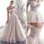 Schöne Ivory / Creme Brautkleider / Hochzeitskleider 2019 A Linie Off Shoulder Perlenstickerei Pailletten Spitze Blumen Kurze Ärmel Rückenfreies Lange