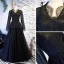 Elegant Vintage / Retro Black Prom Dresses 2019 A-Line / Princess Scoop Neck Lace Tassel Long Sleeve Floor-Length / Long Formal Dresses