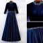 Elegante Königliches Blau Abendkleider 2019 A Linie Rundhalsausschnitt Perlenstickerei Kristall 3/4 Ärmel Lange Festliche Kleider