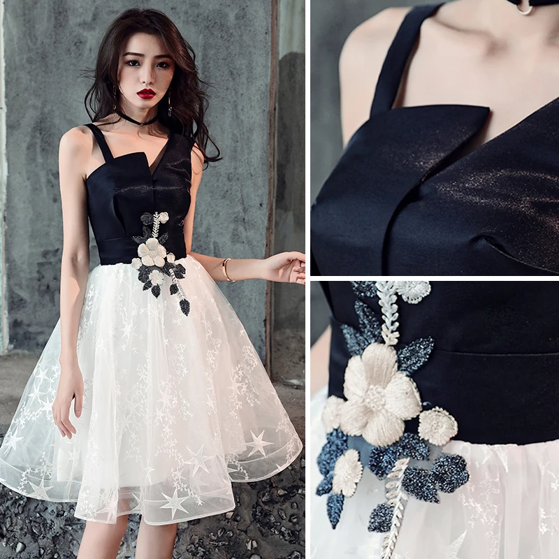 Modern Fashion Black Homecoming Graduation Dresses 2019 A Line Princess  Lace Appliques Star Shoulders Sleeveless Backless Knee Length Formal Dresses