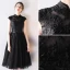 Chic / Belle Noire de retour Robe De Graduation 2019 Princesse Col Haut En Dentelle Fleur Noeud Sans Manches Dos Nu Courte Robe De Ceremonie