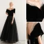 Elegant Black Prom Dresses 2019 A-Line / Princess V-Neck Suede Beading Short Sleeve Backless Floor-Length / Long Formal Dresses