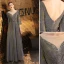 Elegant Grey Evening Dresses  2019 A-Line / Princess Scoop Neck Sequins 3/4 Sleeve Backless Floor-Length / Long Formal Dresses