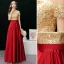 Charming Gold Evening Dresses  A-Line / Princess 2019 Off-The-Shoulder Sequins Tassel Short Sleeve Backless Floor-Length / Long Formal Dresses