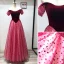 Chic / Beautiful Burgundy Evening Dresses  2019 A-Line / Princess Suede Off-The-Shoulder Spotted Tulle Short Sleeve Backless Floor-Length / Long Formal Dresses