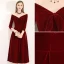 Chic / Beautiful Burgundy Homecoming Graduation Dresses 2019 A-Line / Princess Suede V-Neck Bow 3/4 Sleeve Backless Tea-length Formal Dresses