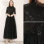 Chic / Belle Noire de retour Robe De Graduation 2019 Princesse Col Haut Paillettes 1/2 Manches Longueur Cheville Robe De Ceremonie