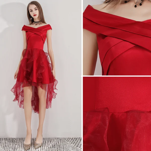 Chic / Beautiful Burgundy Cocktail Dresses 2019 A-Line / Princess V-Neck Sleeveless Ruffle Asymmetrical Formal Dresses
