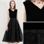 Modern / Fashion Black Homecoming Graduation Dresses 2019 A-Line / Princess V-Neck Lace Star Suede Bow Sleeveless Backless Tea-length Formal Dresses