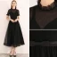 Chic / Beautiful Black Homecoming Graduation Dresses 2019 A-Line / Princess Scoop Neck Short Sleeve Bow Tea-length Formal Dresses
