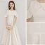 Modest / Simple Champagne Homecoming Graduation Dresses 2019 A-Line / Princess Scoop Neck Short Sleeve Tea-length Formal Dresses