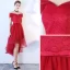 Chic / Beautiful Burgundy Cocktail Dresses 2019 A-Line / Princess Off-The-Shoulder Lace Flower Bow Short Sleeve Asymmetrical Formal Dresses