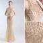 Luxury / Gorgeous Gold Evening Dresses  2019 Trumpet / Mermaid Scoop Neck Handmade  Beading Crystal Pearl Sequins Sleeveless Floor-Length / Long Formal Dresses