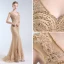 Luxury / Gorgeous Gold Handmade  Beading Evening Dresses  2019 Trumpet / Mermaid V-Neck Crystal Lace Flower Sequins Sleeveless Floor-Length / Long Formal Dresses