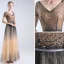 Luxury / Gorgeous Champagne Handmade  Beading Prom Dresses 2019 A-Line / Princess V-Neck Sequins Star Crystal Short Sleeve Backless Floor-Length / Long Formal Dresses