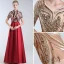 Luxury / Gorgeous Burgundy Evening Dresses  2019 Trumpet / Mermaid V-Neck Lace Sequins 1/2 Sleeves Backless Floor-Length / Long Formal Dresses