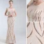 Chic / Beautiful Champagne Evening Dresses  2019 A-Line / Princess Scoop Neck Sequins Sleeveless Floor-Length / Long Formal Dresses
