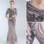 Charming Grey Evening Dresses  2019 A-Line / Princess Scoop Neck Lace Sequins Short Sleeve Floor-Length / Long Formal Dresses