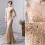 Luxury / Gorgeous Gold Handmade  Beading Evening Dresses  2019 Trumpet / Mermaid Scoop Neck Pearl Crystal Rhinestone Sequins 3/4 Sleeve Floor-Length / Long Formal Dresses