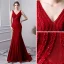 Luxury / Gorgeous Burgundy Handmade  Beading Evening Dresses  2019 Trumpet / Mermaid V-Neck Crystal Lace Flower Sequins Sleeveless Sweep Train Formal Dresses