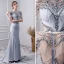 Luxury / Gorgeous Silver Handmade  Beading Evening Dresses  2019 Trumpet / Mermaid Scoop Neck Pearl Tassel Crystal Sequins Short Sleeve Sweep Train Formal Dresses