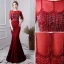 Luxury / Gorgeous Burgundy Evening Dresses  2019 Trumpet / Mermaid Scoop Neck Beading Crystal Tassel Short Sleeve Sweep Train Formal Dresses